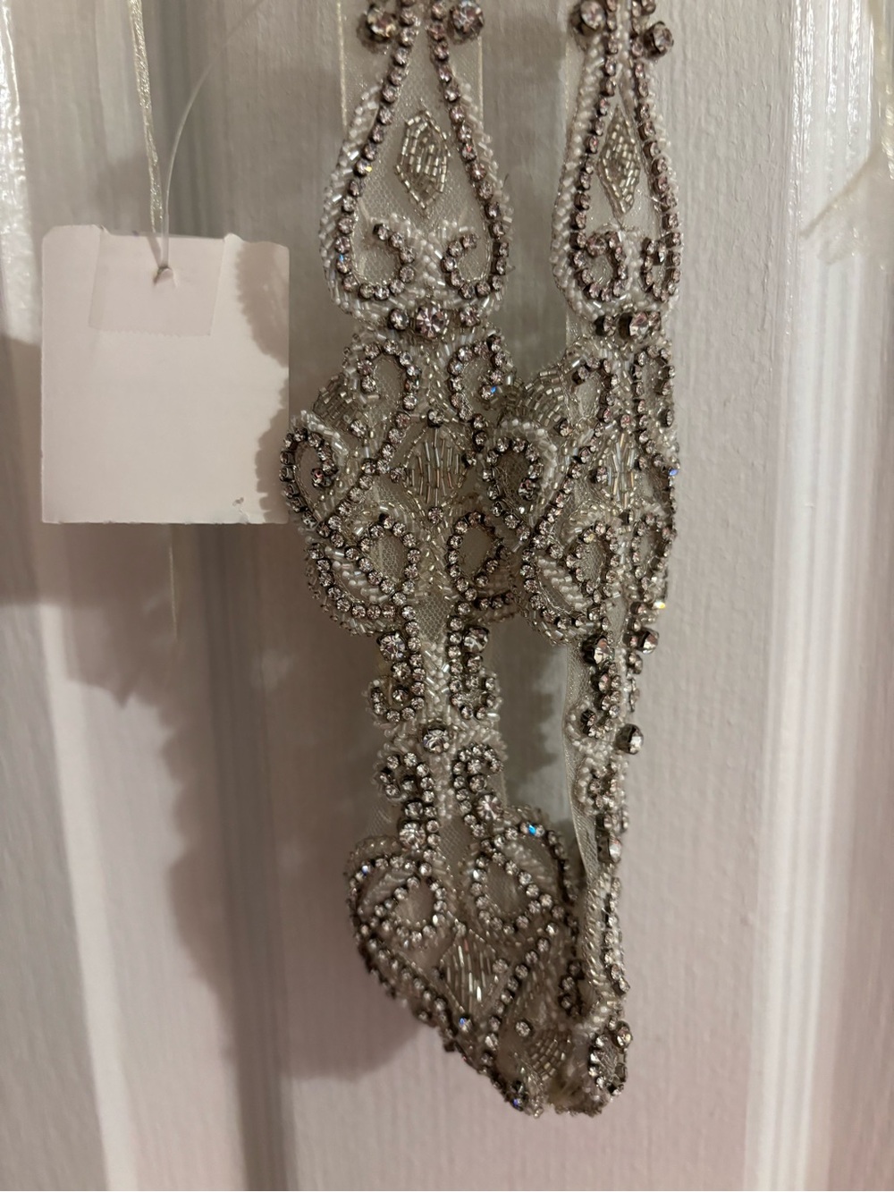 Bridal Beaded Crystal Embellished Silver ribbon belt